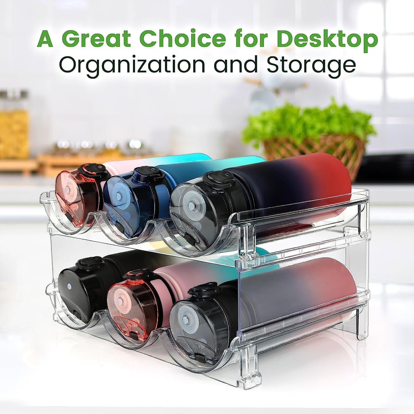 Maximize Your Space with 2-Pack Stackable Water Bottle Organizer for Cabinets