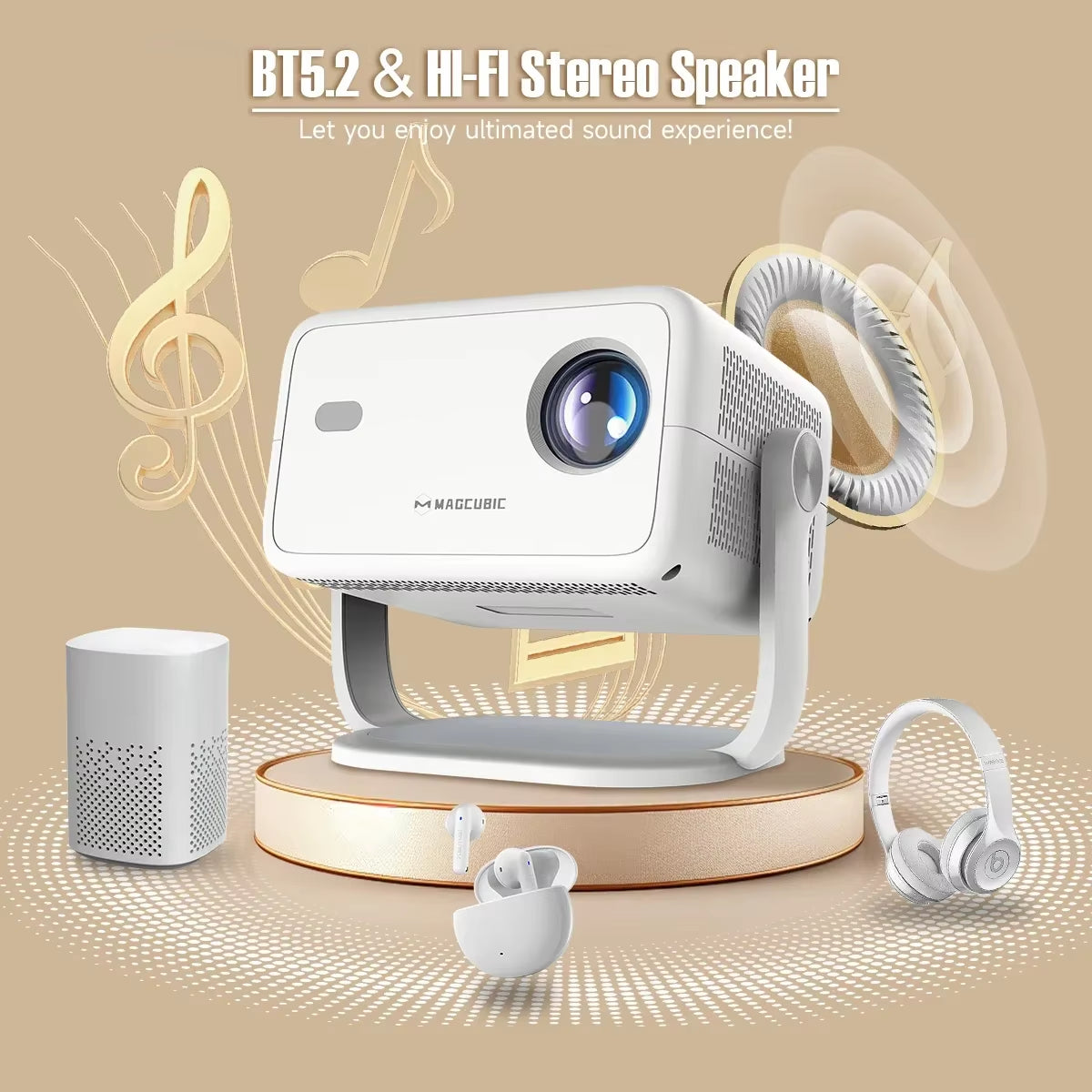 Magcubic 650 ANSI L018 4K Native Portable Projector with 1080P Auto Focus, Keystone Correction, Android 11, BT 5.2, WIFI 6, and 360° Home Cinema Capability